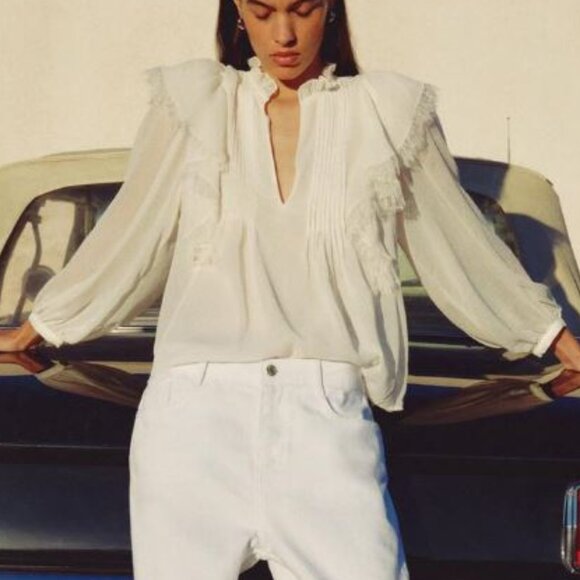 ZARA-LACE RUFFLE BLOUSE - Picture 1 of 5